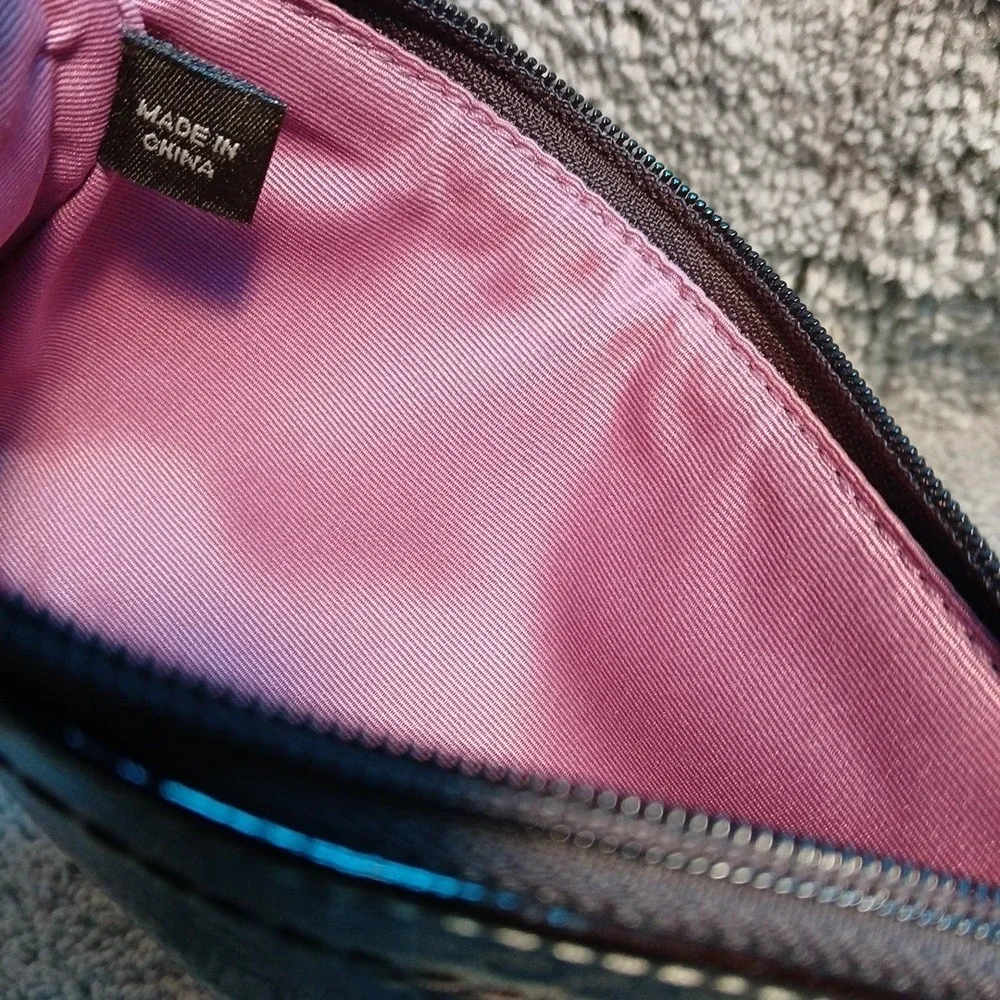 Coach Embossed Brown Patent Leather Wristlet Rose Mauve Satin Inside